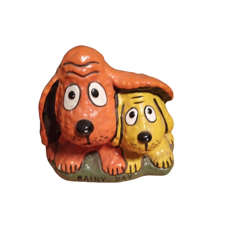 Vintage dog coin bank orange and yellow dog bank granny cottage core still funct